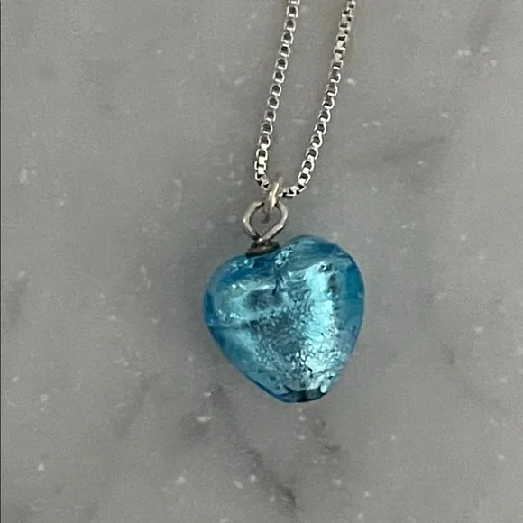 Vintage Sterling Silver 925 Murano Glass Heart Pendant Necklace Venice Italy - Picture 4 of 7